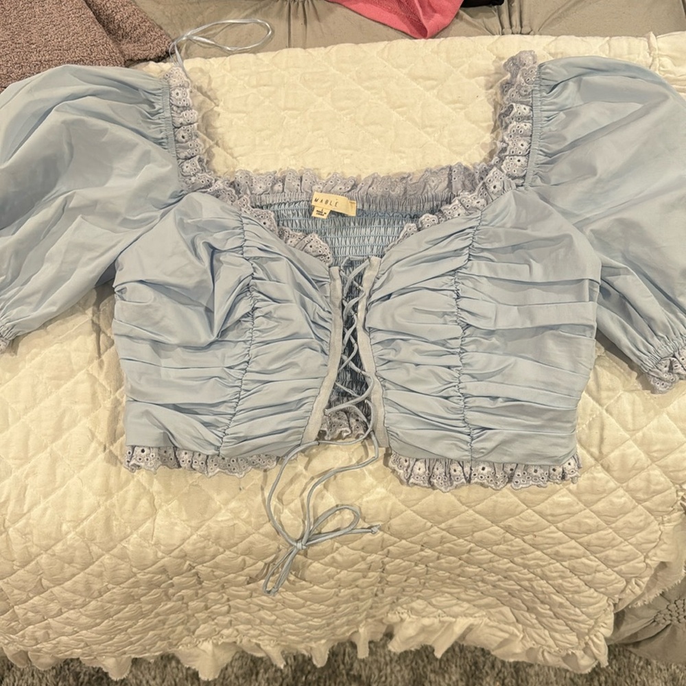 Blue puff sleeve top.